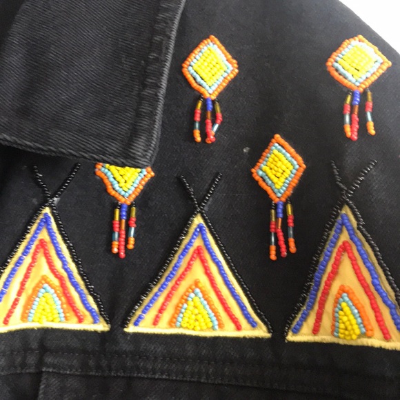 Stunning Southwestern beaded black denim jacket - Picture 2 of 5